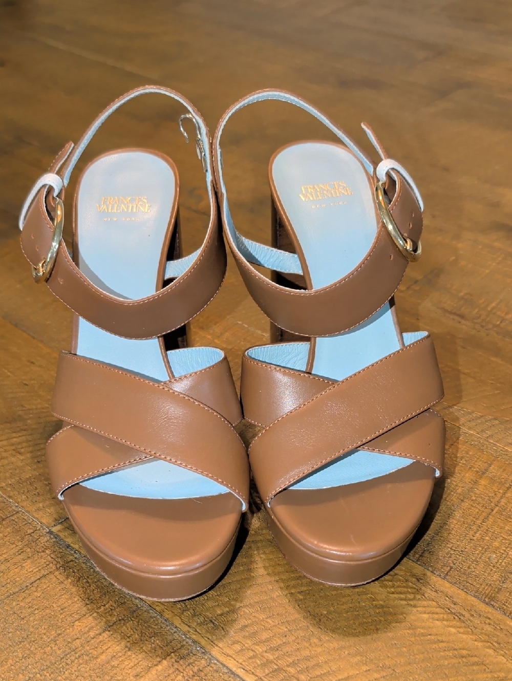 Frances Valentine New York Brown Leather Platform Sandals with Ankle Buckle